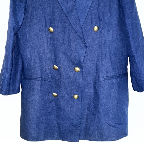 California Style Navy Blue 100% Linen Blazer with Gold Buttons Size 12 - Picture 4 of 5